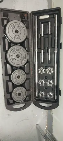 Adjustable Dumbbell Set with Weight Plates and Bars (York) — Good Condition
