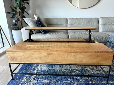 West Elm Lift-Top Coffee Table – Solid Wood – Storage Compartment