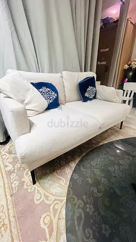Compact 2-Seater White Fabric Sofa - Good Condition