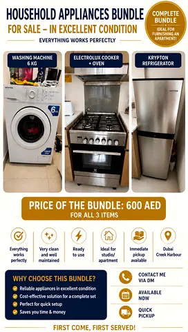 Household Appliances Bundle: Washing Machine, Cooker/Oven  Refrigerator - AED 600
