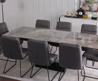 Extendable 6-8 Seater - (Homecenter Ethel)+ 6 Armlless + 2 Armed Swivel Chairs - (Homecenter Heaven)