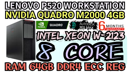 LENOVO P520 WORKSTATION 64GB RAM DDR4 ECC 8 CORE INTEL XEON W-2123 NVIDIA QUADRO M2000 4GB DDR5