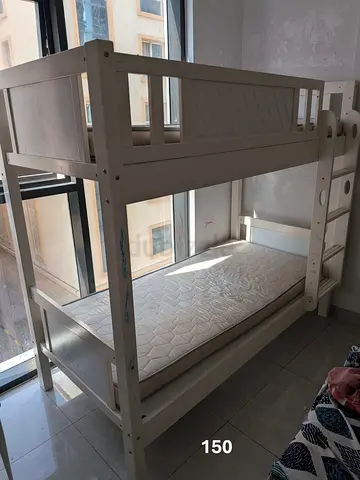 White Wooden Bunk Bed for Kids with Mattresses - Good Condition