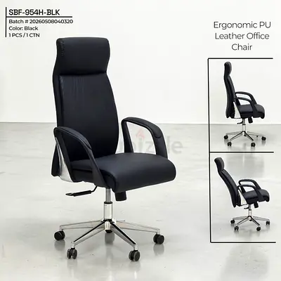 Ergonomic Black PU Leather Office Chair with High Back New For Sale