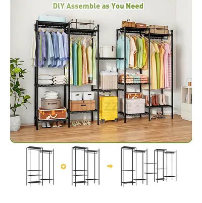 Modular DIY Metal Wardrobe Open Closet Organizer (Black)