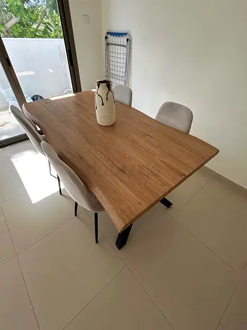 Wooden Dining Table with 4 Upholstered Chairs - Light Oak
