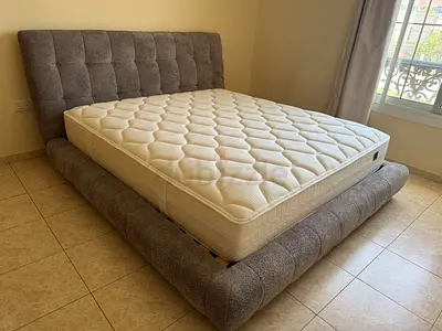 King upholstered fabric bed frame with  Orthopedic mattress Plush Gel Foam Latex Visco Spring - grey