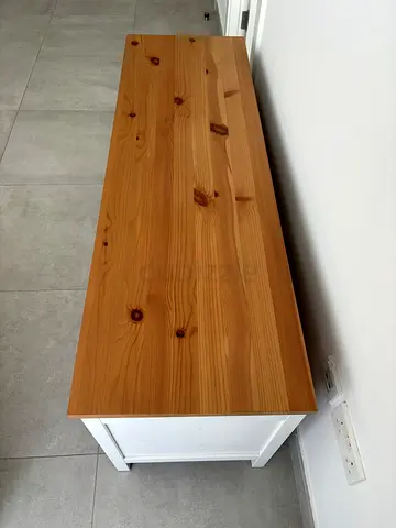 IKEA HEMNES TV Unit / Media Console – White Stain  Solid Wood Top