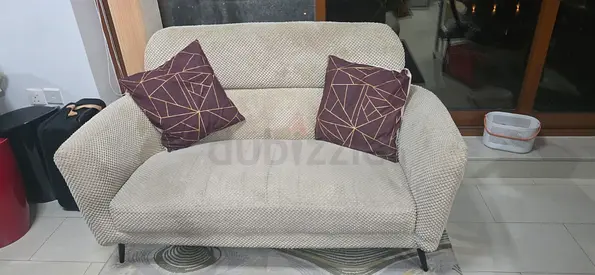 Two-seater Fabric Sofa in Beige with Cushions - Good Condition