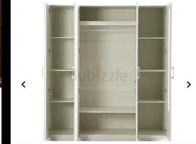 Almost new White 4-Door Wardrobe with Shelves and Hanging Rail - excellent condition