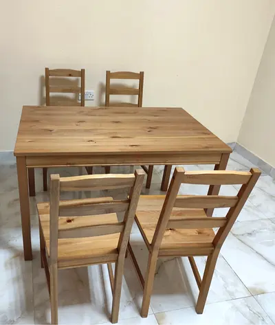 Solid Wood 4-Seater Dining Table with 4 Chairs - Natural Finish