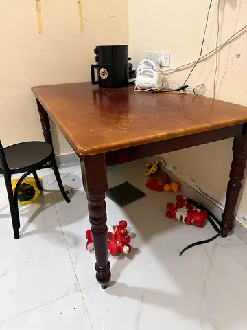 Solid Wood Rectangular Side Table with Turned Legs - Used