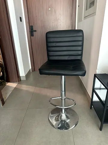 Adjustable Black Leather Bar Stool with Footrest
