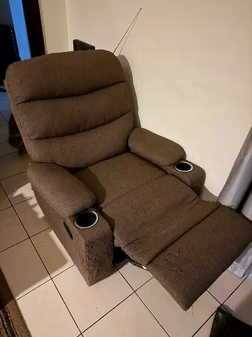 Brown Recliner Armchair with Built-in Cup Holders - Used