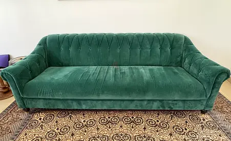 Green Velvet 3-Seater Sofa — Good Condition