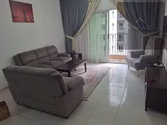Furnished one-bedroom apartment with a living room, clean and tidy finishing, and two balconies.
