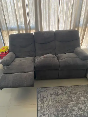 Comfortable 3-Seater Grey Recliner Sofa — Good Condition