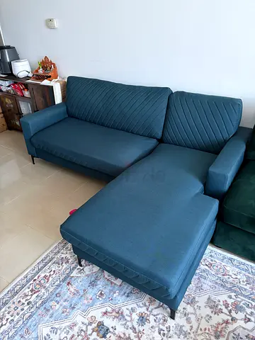 Compact L-shaped Sofa Bed in Blue — Good Condition
