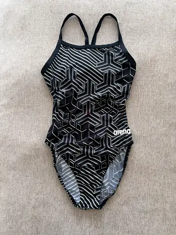 Arena womens one-piece training swimsuit, geometric black/grey, size S