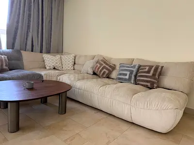 Large Beige Modular Fabric Corner Sofa - Comfortable Family Size