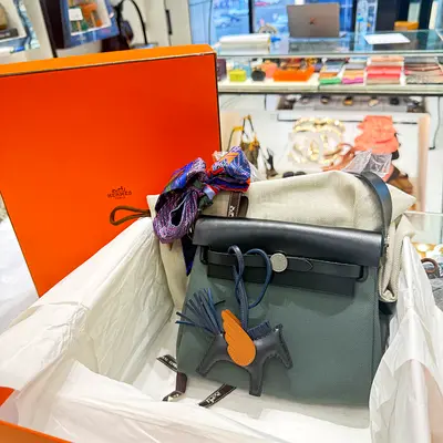 Hermès mini herbag Two-Tone Handbag with Box + horse charm and toile (full set brand new)