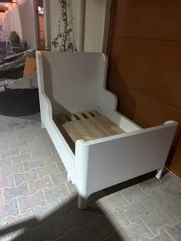 Single white wooden bed frame , including mattress with headboard and footboard (good condition)