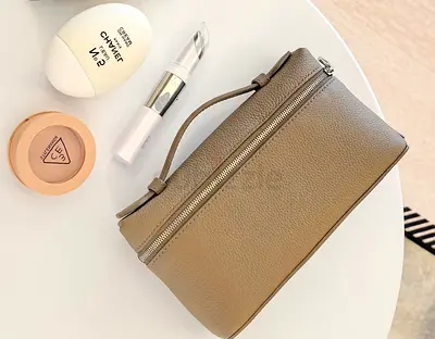 Loro piana Beige structured leather wristlet pouch - small handbag/ makeup bag