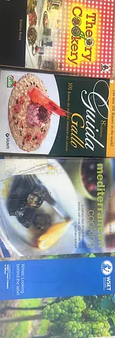 Bundle of 4 Cooking  Wine Books — Mediterranean, Risotto, Theory of Cookery, WSET Guide