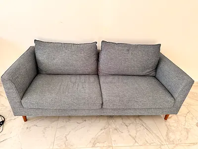 Modern 3-seater Denim Blue Fabric Sofa — Good Condition