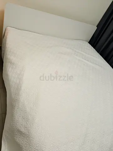 Minimal White Double Bed with mattress and Headboard - Good Condition