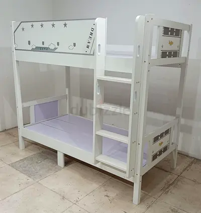White Wooden Bunk Bed for Kids — Twin Over Twin with Side Stairs