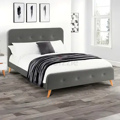 Round edges double gray linen bed frame