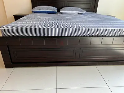 Cot with storage 200/200size including 2Nos bed side table without mattress USED