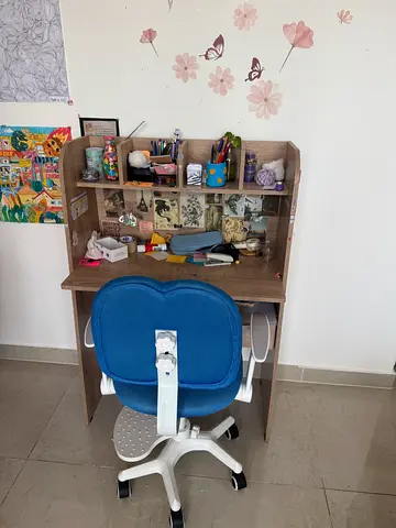 Compact Study Desk with Storage and Ergonomic Chair - Light Wood
