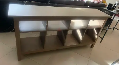 IKEA Kallax-style Console Table with 8 Cubes – Light Wood