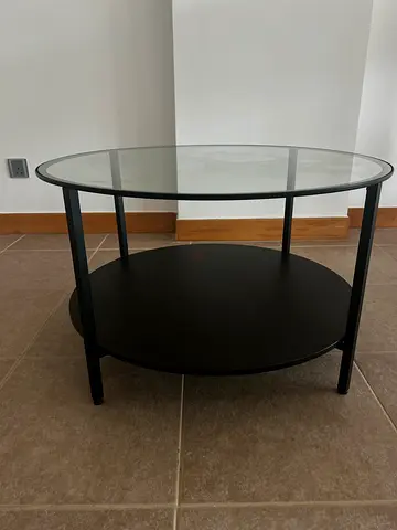 Round Glass Top Coffee Table with Black Metal Frame