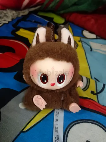 Cute brown plush bunny labubu with big eyes original— used