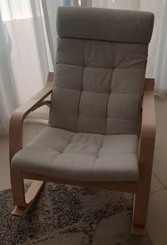 IKEA Poäng-style Rocking/Relaxing Armchair with Light Wood Frame and Greige Cushion
