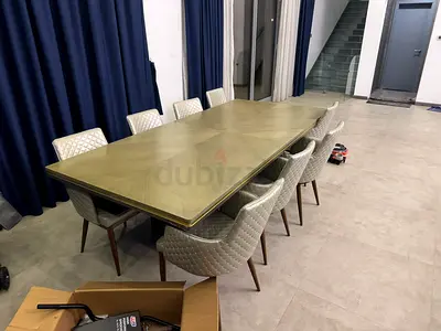 Selling luxury dining table with 8 chairs like a new and top wood