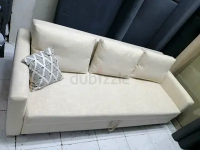 3-Seater Cream Fabric Sofa Bed with Storage - Good Condition