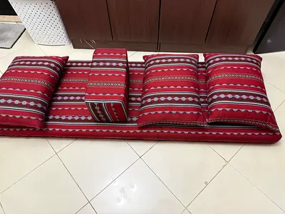 Traditional Red Floor Seating Cushions with Backrests - Set of 4