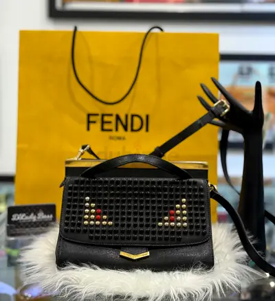 Fendi Black Textured Leather Mini Studded Monster Demi Jour Top Handle Bag (Authentic/PreOwned)