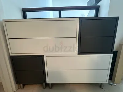 Modern Modular 8-Drawer Chest / Dresser in White  Dark Grey