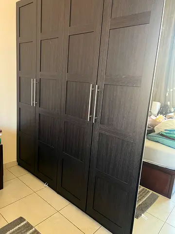 Dark Wood 4-Door Wardrobe / Armoire - Good Condition