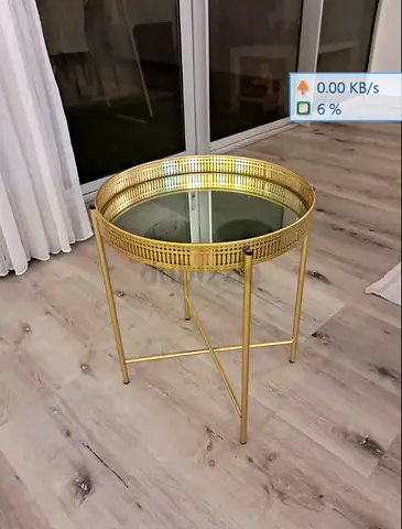 Gold Metal Round Side Table with Mirrored Top