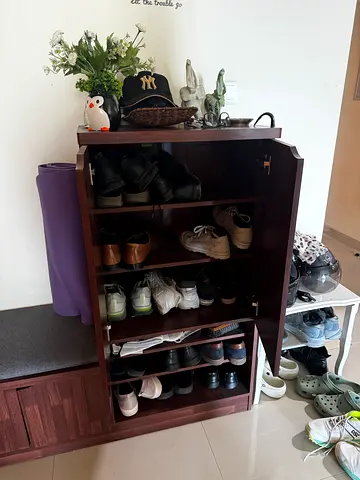 Wooden Shoe Cabinet with Storage and Top Shelf - Good Condition