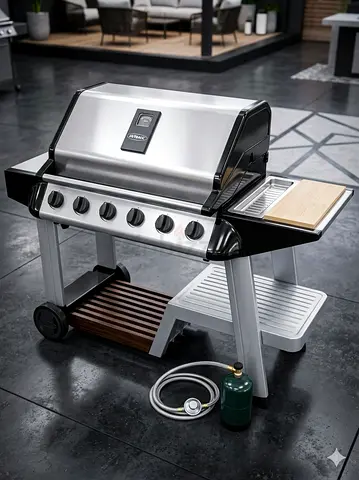 Stainless Steel 6-Burner Outdoor Gas BBQ Grill on Wheels with Side Shelves