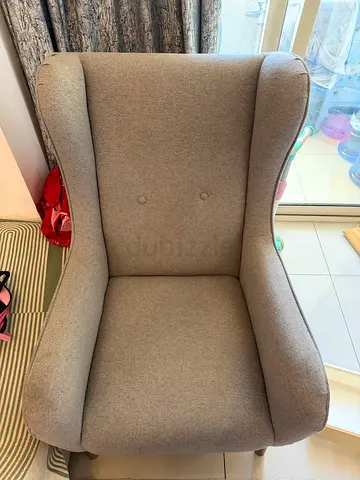 Gray Upholstered Sofa single high back rest Chair - Good Condition
