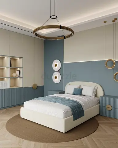 Modern Upholstered Bed with Built-in Headboard — Single/Double (choose size)