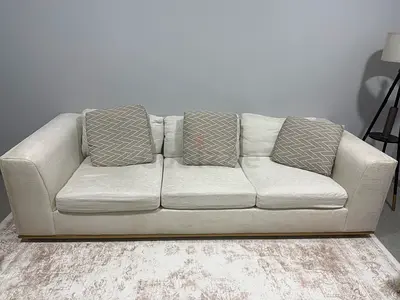 3-Seater Cream Fabric Sofa with Cushions - Good Condition